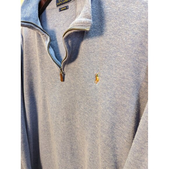 POLO RALPH LAUREN Estate Rib Jumper Blue Quarter 1/4 Zip Mens XL - Picture 3 of 7